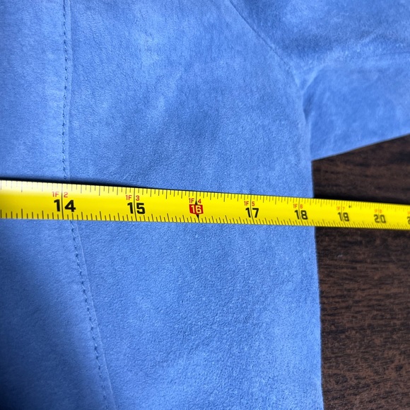 J. Marco Galleries Light Blue Genuine Suede Leather Crop Jacket M Ruffle Collar - Picture 9 of 9